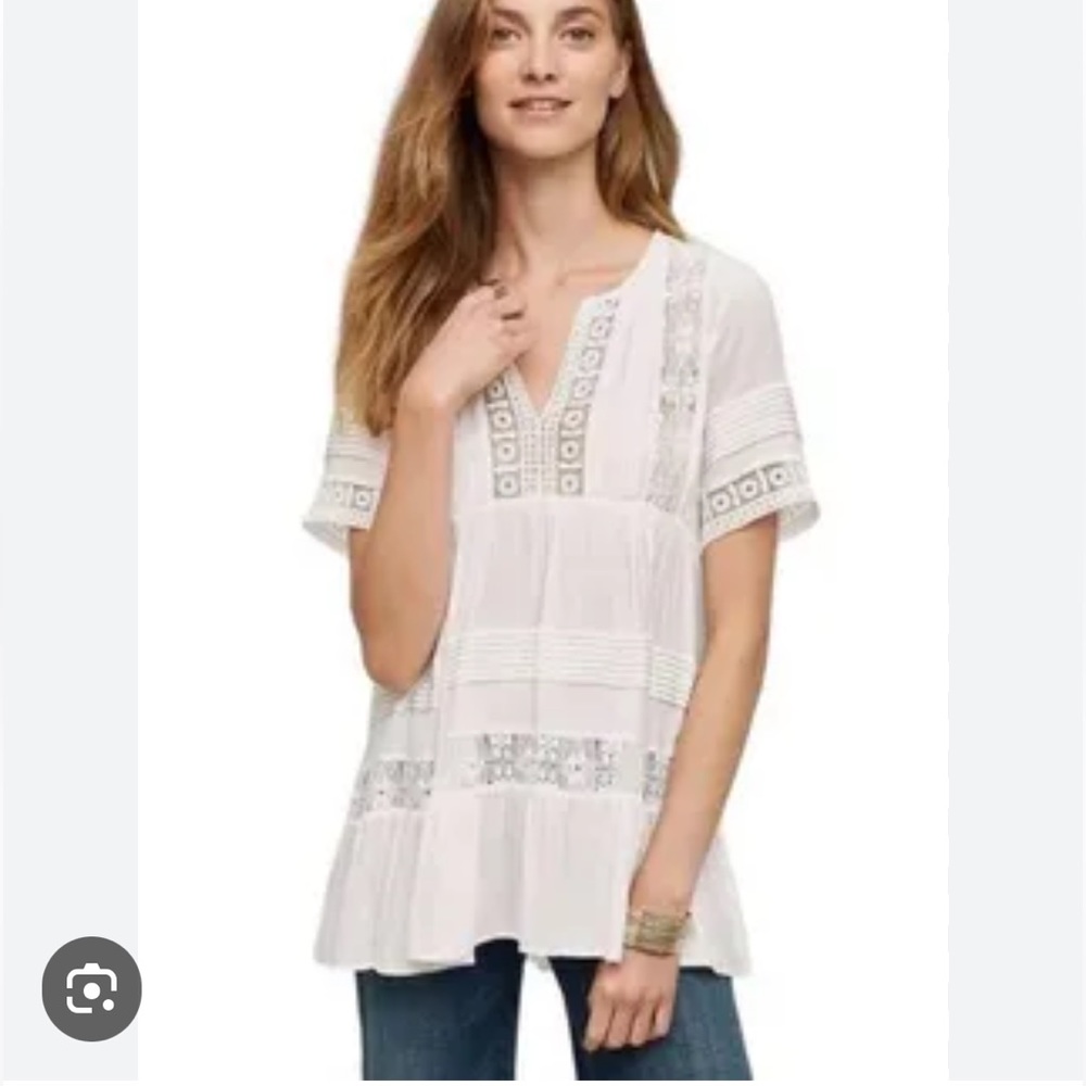 Anthropologie Maeve White Lace Crochet Boho Babydoll Top Tunic XS